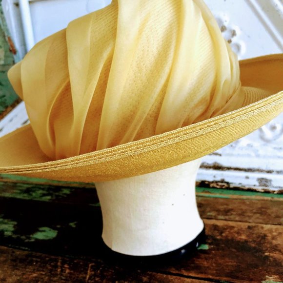 Vintage Mustard Big Flower Wide Brim Straw Hat main image 8
